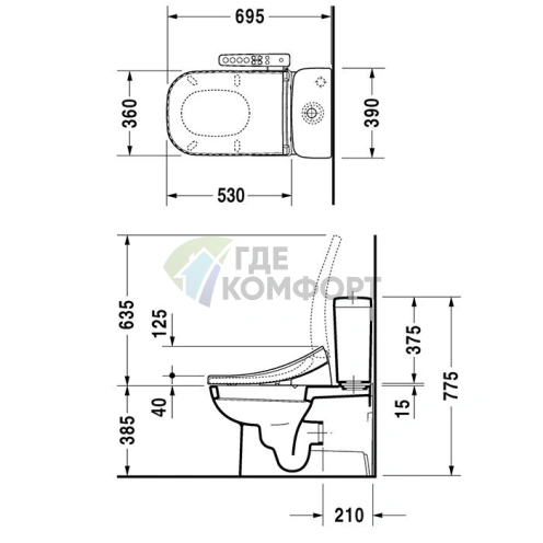 Бачок универсальный Duravit D-Code с двойным смывом 6/3 л, хром, белый (927000004) - фото 2