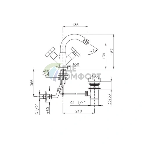 Смеситель для биде Nicolazzi Mac Kinley 05 с двумя ручками, излив 137 мм, цвет золото (2237GO29) - фото 2