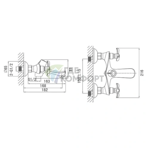 Смеситель D K Documenta Hessen DA1213201 для ванны-душа - фото 2