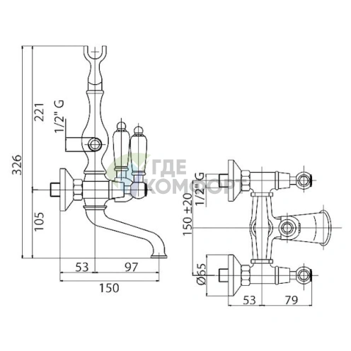 Смеситель для ванны с душем Cezares Diamond — хромированный фото 2