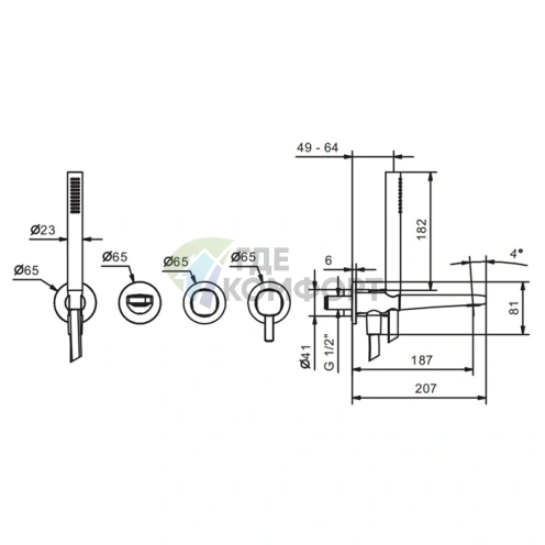 Встраиваемый смеситель для ванны Fantini Lame с ручным душем, излив 190 мм, 2 источника, хром (24 02 M121B) - фото 2