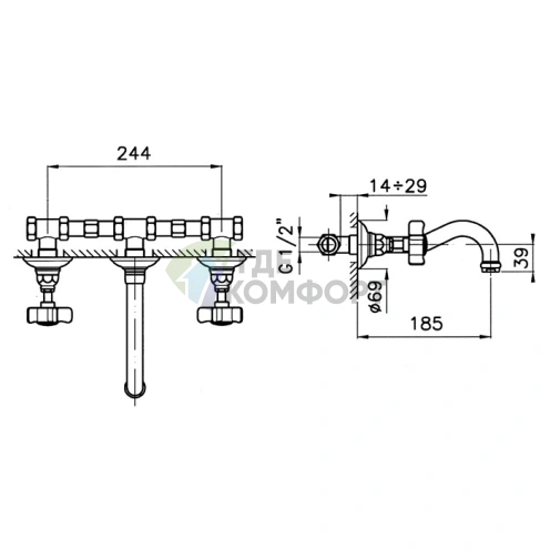 Смеситель для раковины Nicolazzi Petit Mont Blanc настенный, две ручки, цвет Bronze Plated (1477BZ78) - фото 2