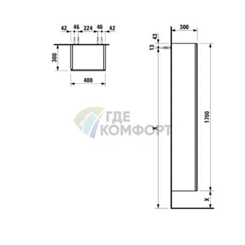 Шкаф подвесной LAUFEN Alessi One с зеркальной дверцей и подсветкой, 400х300х1700 мм, цвет орех (4.5804.2.097.630.1) - фото 2