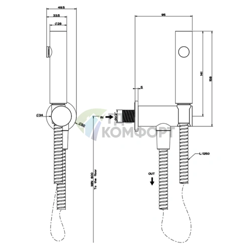 Смеситель для ванной Gessi Ingranaggio Black XL, настенный, подключение 1/2 (45121#299) - фото 2