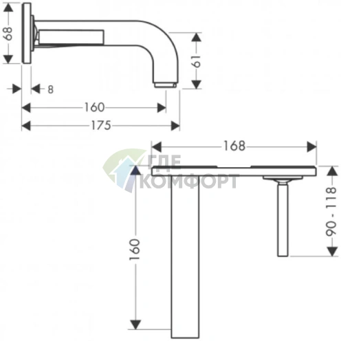 Встраиваемый смеситель AX Citterio для раковины с панелью и донным клапаном, хром (39112000) - фото 2
