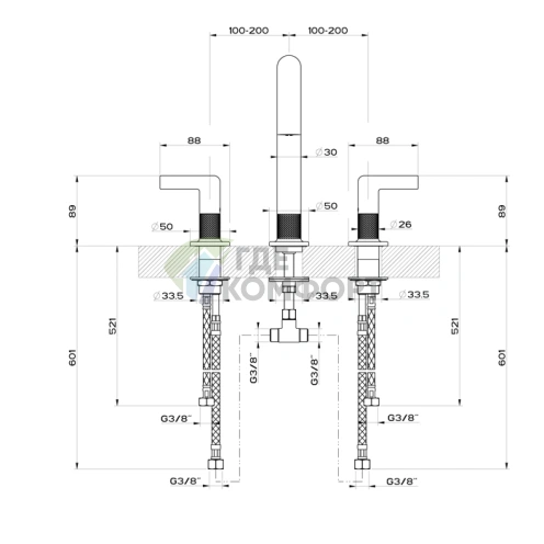 Смеситель для раковины GESSI INCOSO: излив 160 мм, хром, 3 отверстия (58014#299) - фото 2