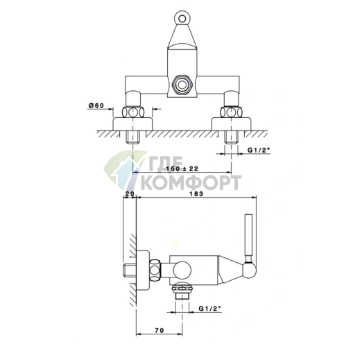 Смеситель для душа Nicolazz Torre на 2 отверстия с нижним подключением 1/2, хром (3905CR) - фото 2