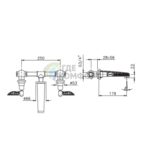 Смеситель для раковины Nicolazzi Liberty настенный, 3 отверстия, хром (1077CR16) - фото 2