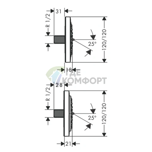 Форсунка боковая HG PuraVida 100 1jet RainAir G1/2 хром (28430000) - фото 2