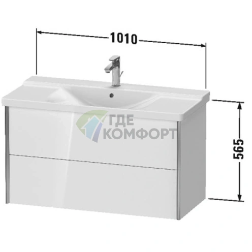 Тумба подвесная Duravit XViu 565x1010x469мм для раковины, 2 ящика, цвет walnut dark/черный матовый (XV41170B221) - фото 2