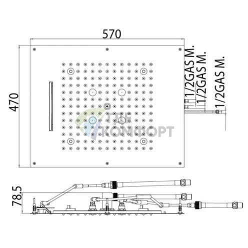 Верхний душ BOSSINI DREAM/3 с LED-подсветкой, 3 режимами и блоком управления, 570x470 мм, хром (H38940.030) - фото 2