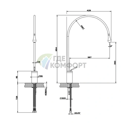 Gessi Goccia Смеситель для раковины на 1 отверстие с фиксированным изливом, цвет Black Metal (33808#124) - фото 2