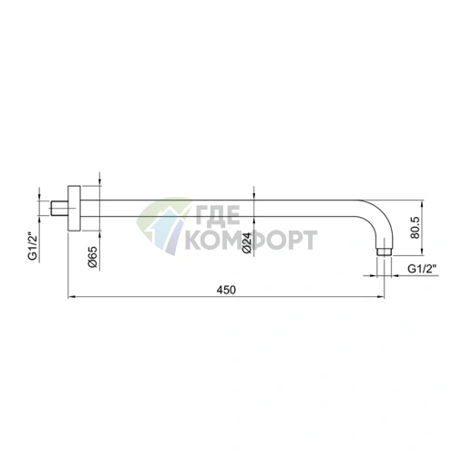 Кронштейн для верхнего душа Fantini AF/21 45 см Matt Gun Metal PVD (81 P5 8059) - фото 2