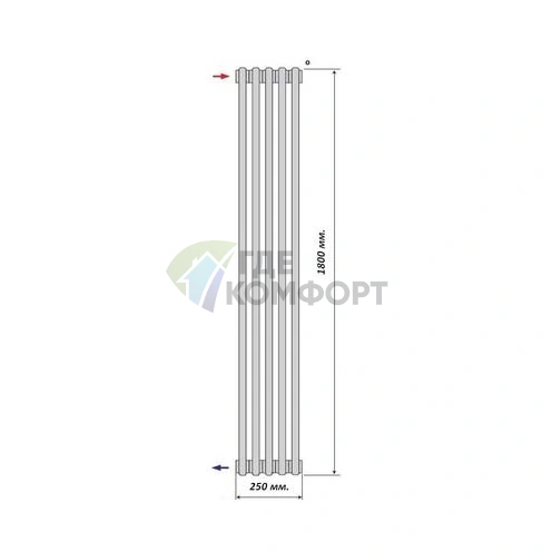 Радиатор стальной трубчатый Purmo Delta Laserline AB 3180 1800х250 5 секций с боковой подводкой - фото 4