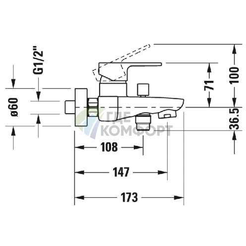 Смеситель для ванной Duravit B.3 настенный, хром (B35230000010) - фото 2