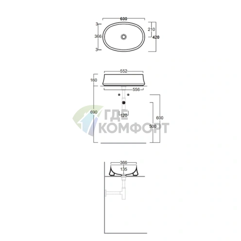Раковина SIMAS SHARP 600x420 мм для установки на столешницу без перелива, цвет Moka matt - фото 2
