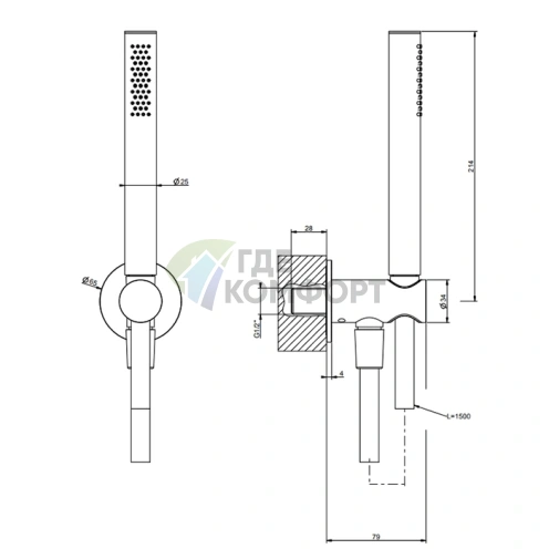 Душевой комплект GESSI 316 с выводом, держателем и шлангом 1,5 м в цвете Brushed Black Metal PVD (54023#707) - фото 2