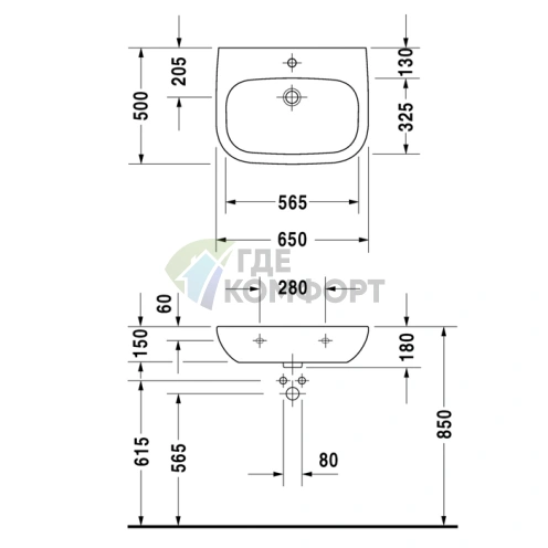 Медицинская раковина Duravit D-Code без перелива и отверстия 650x500 мм белого цвета (23116500702) - фото 2