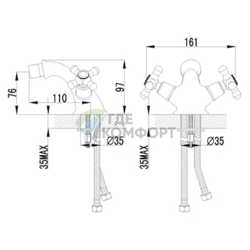 Смеситель для биде Lemark Vintage LM2808B хром, стиль ретро - фото 2