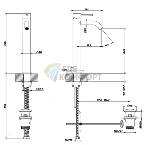 Смеситель для раковины GESSI 316 высокий с донным клапаном, стальной брашированный (54004#239) - фото 2