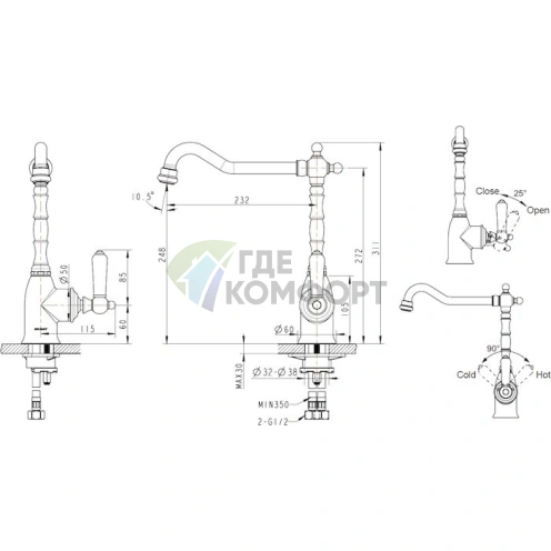 Смеситель для кухни Bravat Art F775109U цвета шампань - фото 2