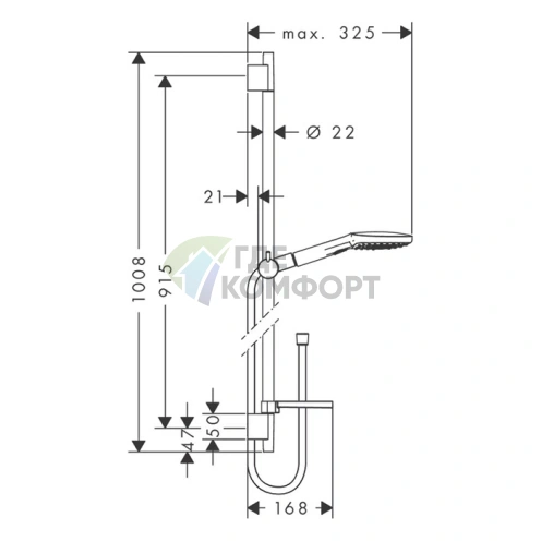 Душевой набор HG Raindance Select E с технологиями RainAir и WhirlAir, EcoSmart, в комплекте: штанга 900 мм, ручной душ 120 мм, мыльница, цвет хром (26623000) - фото 2