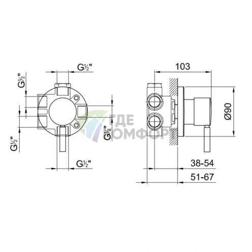 Переключатель Fantini Nostromo на 3 источника, 1/2 — хром (50 02 1679B) - фото 2