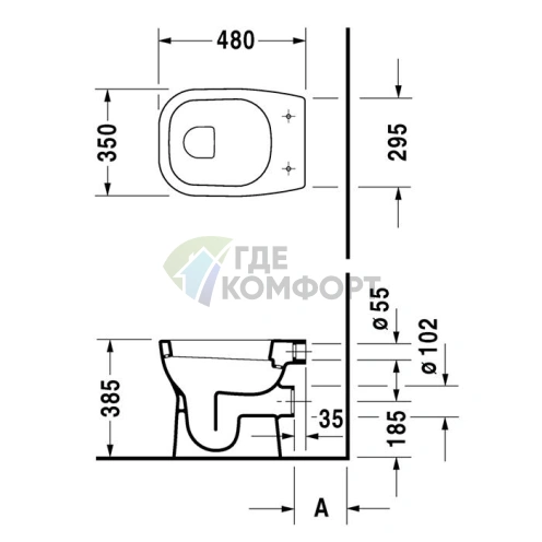 Унитаз напольный Duravit D-Code для независимого подключения, 480х350 мм, белый (21090900002) - фото 2