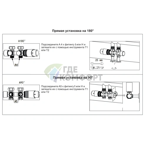 Узел нижнего подключения универсальный Delta Duo черный RAL 9005 с термоголовкой М30x1.5 - фото 3