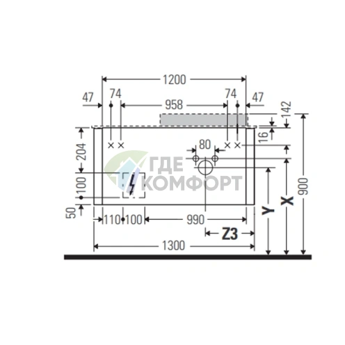 Столешница Duravit Happy D.2 Plus 1300x550 мм, белая глянцевая, с вырезом справа (HP031KR2222) - фото 2