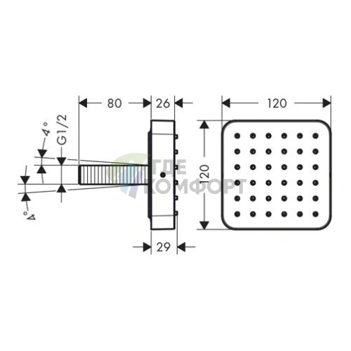 Форсунка AX Citterio квадратная 120 мм, хром (36822000) - фото 2