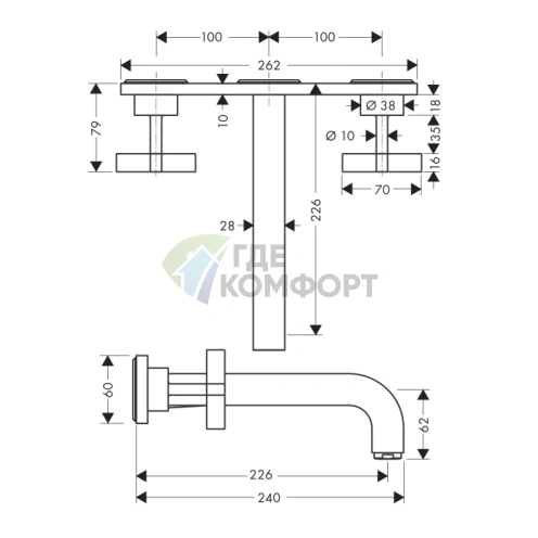 Смеситель для раковины AX Citterio настенный, шлифованное красное золото (39144310) - фото 2