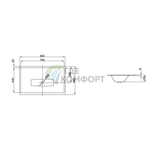 Встраиваемая раковина BETTELUX 80x49,5 см белого цвета без перелива и отверстия под сметитель (A161-000) - фото 2