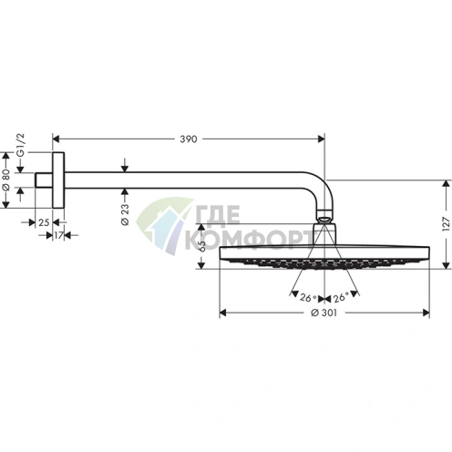Верхний душ HG Raindance Select S 300 с технологией RainAir (2 струи, d300 мм, хром) (27378000) - фото 2