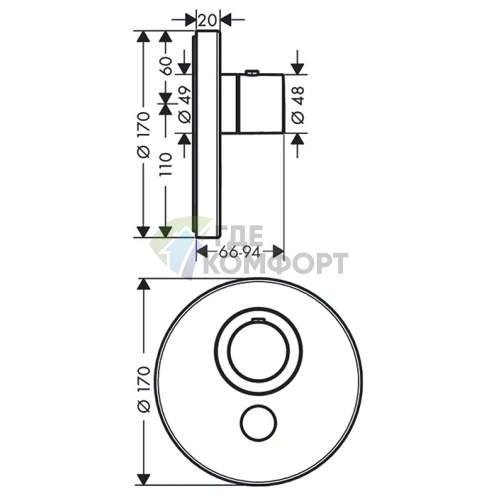 Встраиваемый термостат для душа AX ShowerSelect с клапаном, шлифованный никель (36726820) - фото 2