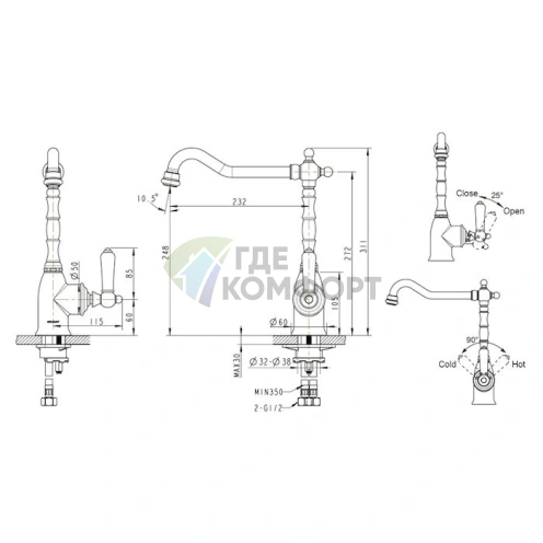 Смеситель для кухни Bravat Art F775109G с высоким изливом - фото 2