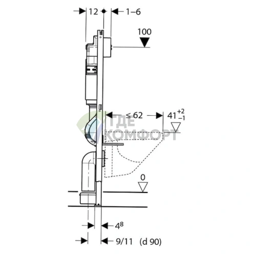 Комплект для скрытого монтажа: Инсталляция Geberit 458.124.21.1 с бачком и кнопкой + Подвесная чаша Jacob Delafon Patio E4187 + Сиденье с микролифтом + Шумоизоляция - фото 9