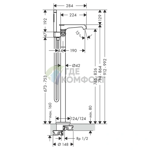 Напольный термостат для ванны AX Citterio E (36416820) - фото 2