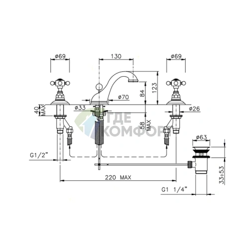 Смеситель для раковины Nicolazzi Forest с двумя ручками и донным клапаном (1408CR79) - фото 2