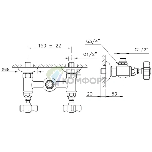 Смеситель для душа Nicolazzi Dames Anglaises на 2 отверстия, верхний вывод, золото (1425GB18) - фото 2