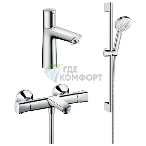 Комплект для ванной Hansgrohe: термостат Ecostat Universal для ванны с душем и смеситель Talis Select E для раковины - фото 1