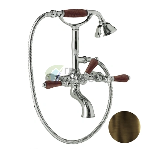 Смеситель для ванны Nicolazzi Forest с ручным душем и деревянными ручками в цвете тёмная бронза (1401DB79) - фото 1