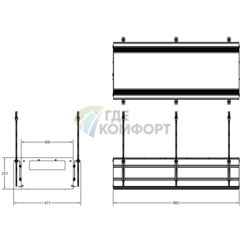 Линейный профиль GESSI BINARIO 880 мм, Black XL (без подготовки под модули) (61017#299) - фото 2