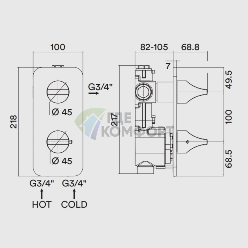 Смеситель для душа термостатический встраиваемый BOSSINI APICE белый матовый (Z035202.045) - фото 2