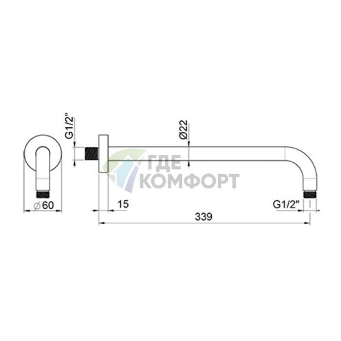 Круглый настенный кронштейн Almar ROUND 339 мм, хромированная латунь (E021118.CR) - фото 2