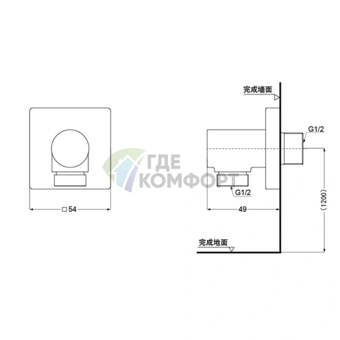 Подключение для шланга TOTO SHOWERS хром 54x49x54 мм (TBW02013R) - фото 2