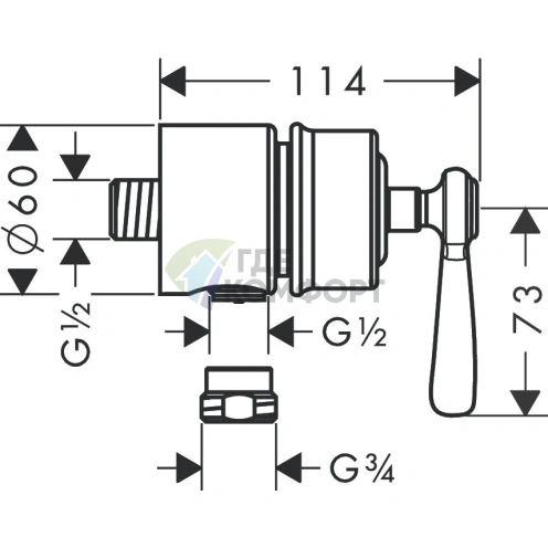 Комплект вывода воды AX Montreux для ручного душа с клапаном и вентилем, хром (16883000) - фото 2