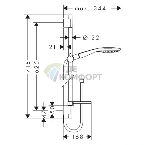 Душевой набор HG Raindance Select E с насадками RainAir, CaresseAir, Mix (штанга 65 см, шланг 1.5 м), хром (27856000) - фото 2