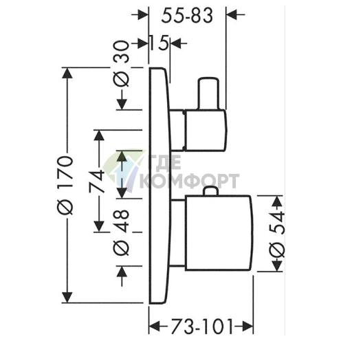 Термостат для душа AX Uno встраиваемый, 2 подводки, полированный черный хром (38720330) - фото 2