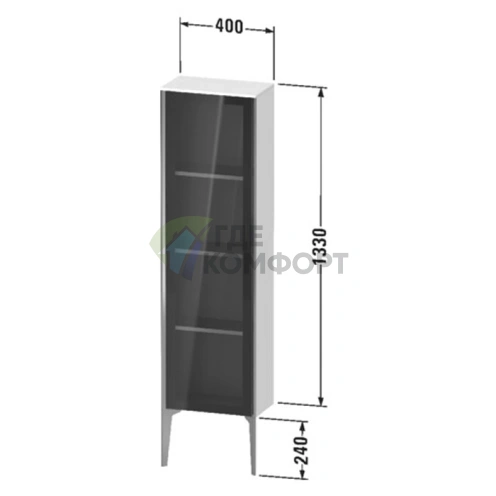 Подвесной шкаф Duravit XViu с 3 стеклянными полками и дверью, 1330x400x240 мм, белый глянцевый/champagne matt (XV1365RB122) - фото 2